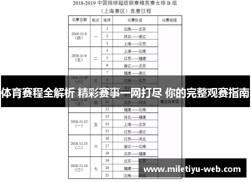 体育赛程全解析 精彩赛事一网打尽 你的完整观赛指南